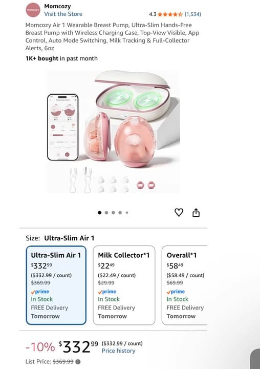 🔥 BRAND NEW SEALED WEARABLE BREAST PUMPS 🔥
Momcozy Air 1 Ultra-Slim Hands-Free Breast Pumps
💗 Wireless charging case + app control
💗 Discreet, comfortable, and easy to use
💗 Perfect for busy moms on the go
💰 ONLY $200 EACH (Retail ~$330+)
📦 100% Brand New & Factory Sealed
📊 8 AVAILABLE — first come, first served