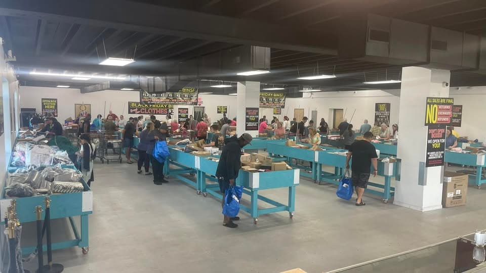 Inside Black Friday Bins - bin store floor view