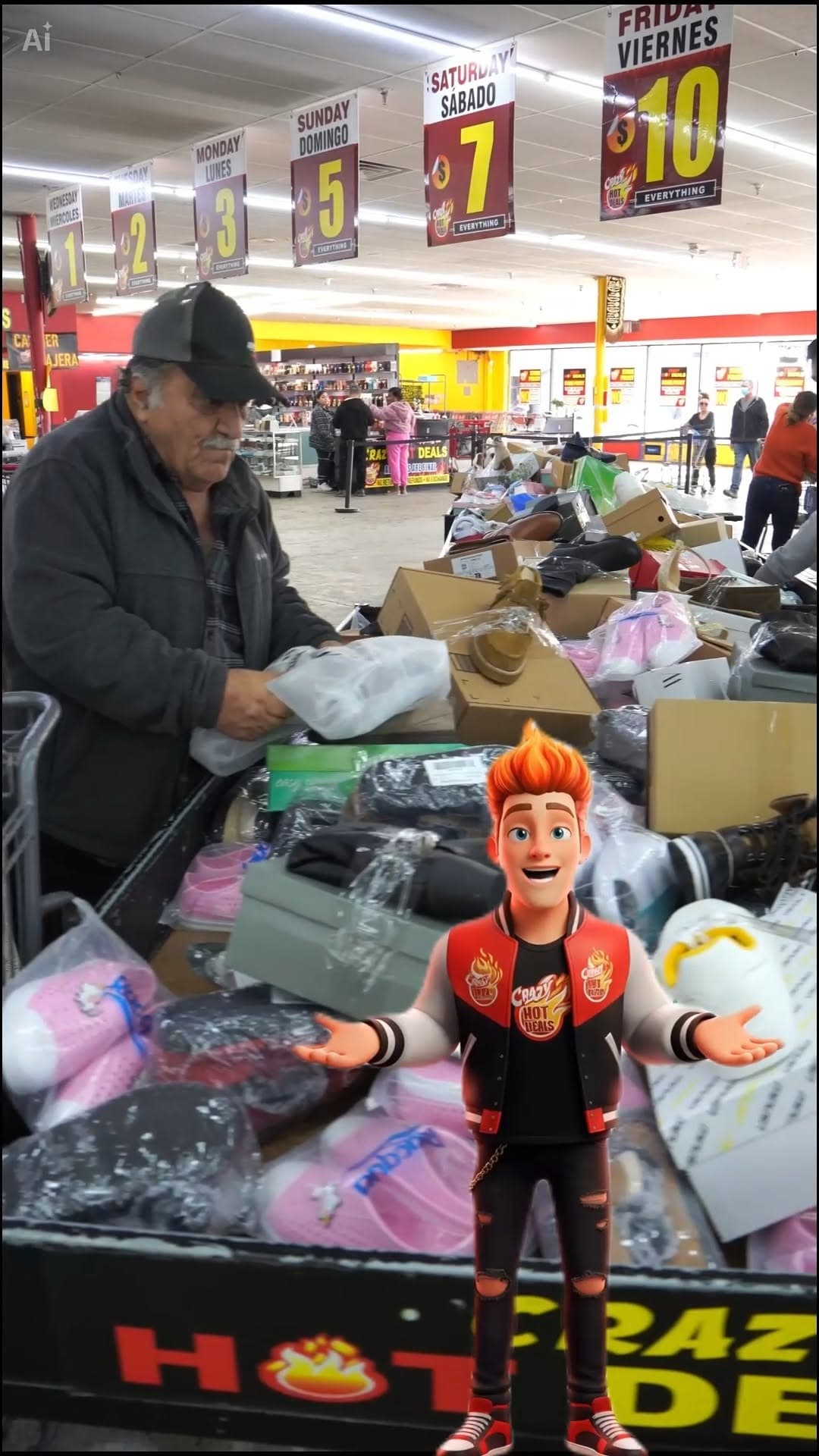 Inside Crazy Hot Deals - bin store floor view