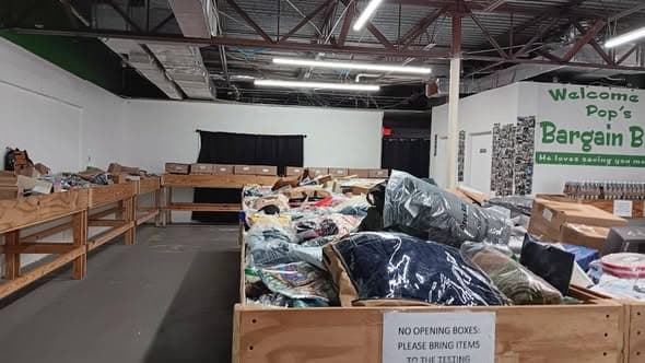 Inside Pop's Bargain Bins - bin store floor view