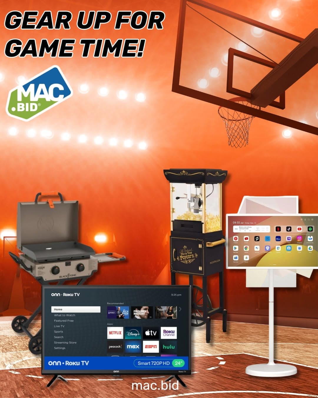 🏀🔥 𝐖𝐞'𝐫𝐞 𝐠𝐞𝐚𝐫𝐢𝐧𝐠 𝐮𝐩 𝐟𝐨𝐫 𝐠𝐚𝐦𝐞 𝐭𝐢𝐦𝐞 𝐚𝐧𝐝 𝐲𝐨𝐮𝐫 𝐬𝐞𝐭𝐮𝐩 𝐛𝐞𝐭𝐭𝐞𝐫 𝐛𝐞 𝐫𝐞𝐚𝐝𝐲. 🔥🏀
Bigger TV?
Snack stadium essentials?
Air fryer for halftime apps?
Grill gear for the ultimate watch party?
Level up your game time hosting without paying full retail. Why sit on the bench when you can WIN the deal? 🏆
Start bidding now 👉 https://www.mac.bid
#MACBID #BidWinSave #WhyPayRetail #Gametime #GameTimeReady
